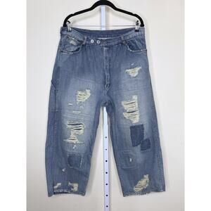 Magnolia Pearl Jeans Patchwork Distressed Adjustable Waist Cotton